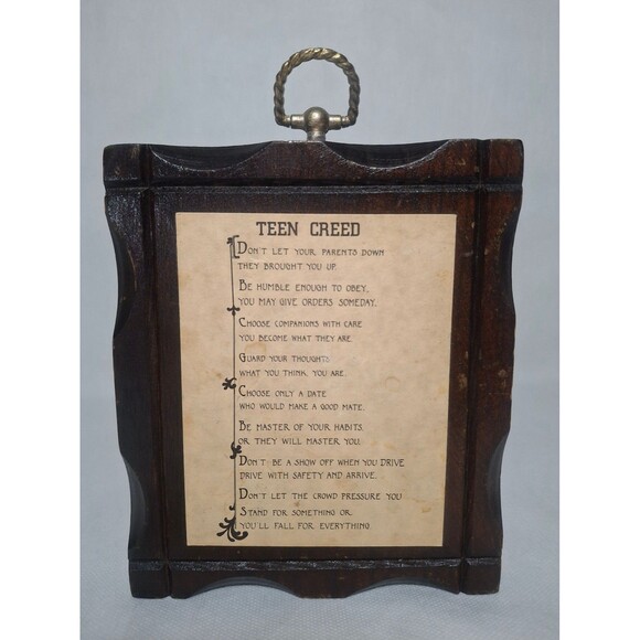 Vintage "Teen Creed" Wooden Plaque Wall Art 70s 80s Kids Room - Picture 2 of 4